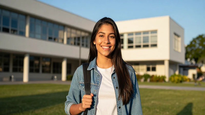 Estudiante mexicano sonriendo en campus universitario