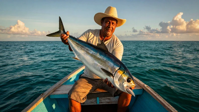Pescador mexicano en barco con luz dorada