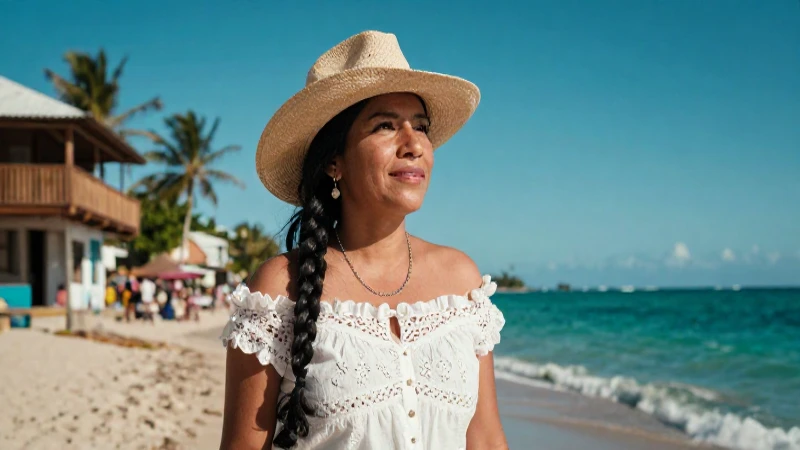 Madre mexicana en pueblo costero soleado