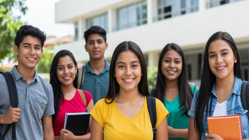 Estudiantes mexicanos sonrientes en campus moderno
