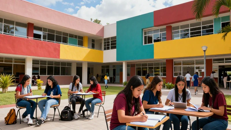 Campus universitario mexicano vibrante, futuro prometedor