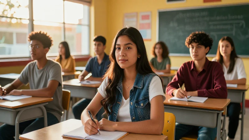 Joven estudiante mexicano en aula, retrato inspirador