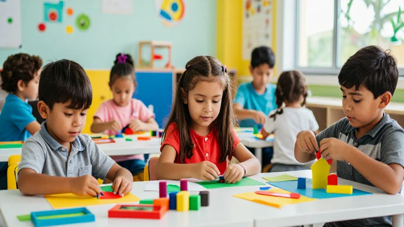Niños mexicanos alegres y creativos en una aula moderna