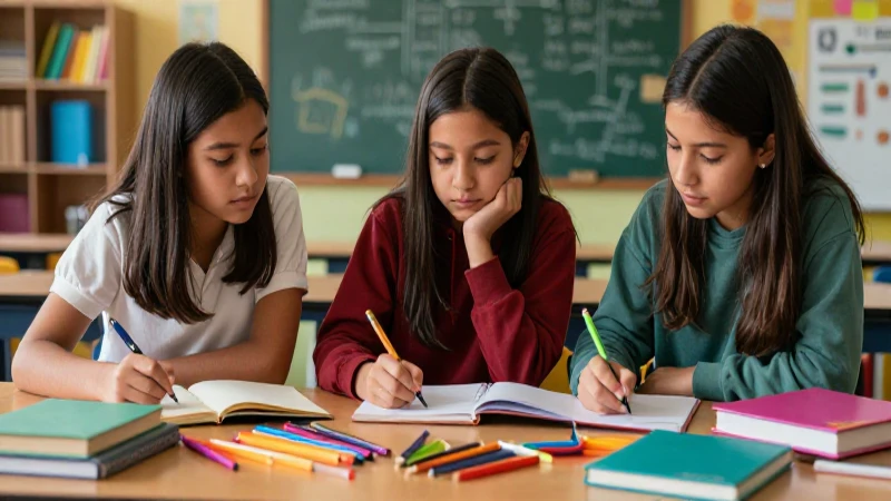 Estudiante mexicano con útiles en aula moderna