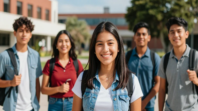 Estudiantes mexicanos alegres en campus vibrante