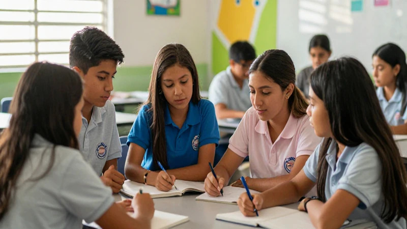 Estudiantes mexicanos colaborando en aula moderna