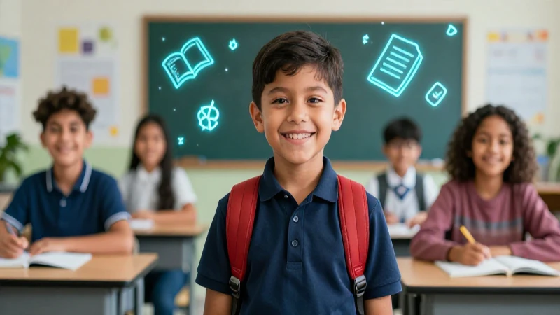 Niña mexicana exitosa en aula moderno