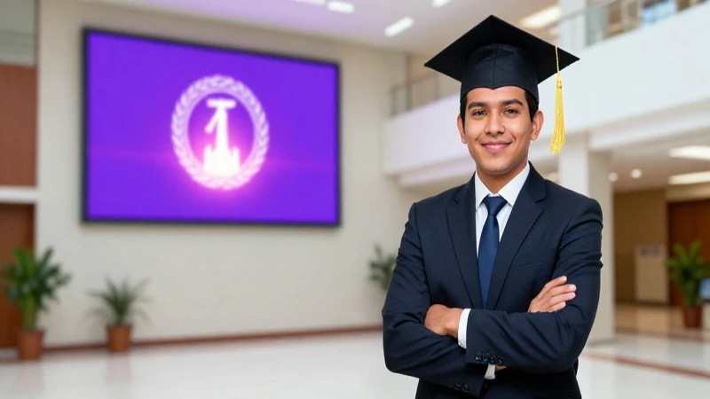 Graduado mexicano profesional en pasillo universitario