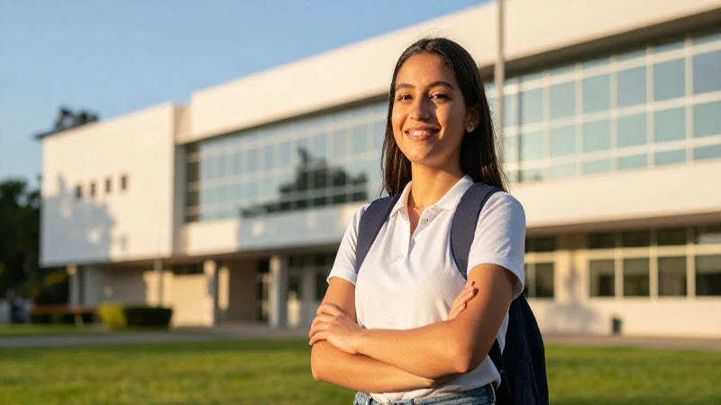 Estudiante mexicano seguro en campus universitario moderno