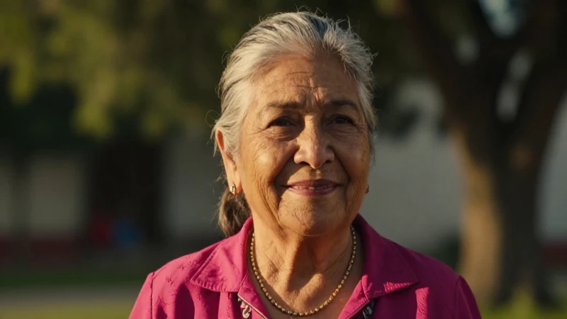 Mujer mayor mexicana sonriente al atardecer