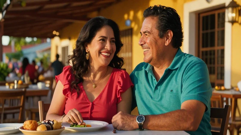Pareja mexicana feliz disfrutando del atardecer