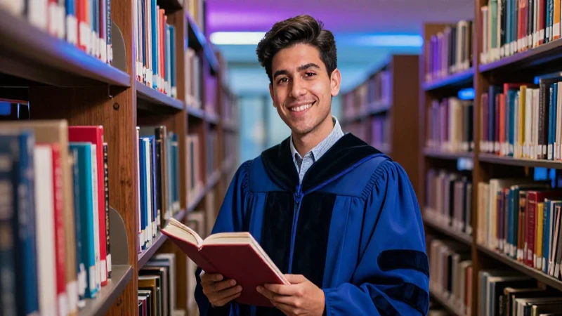 Estudiante mexicano disfruta del doctorado en biblioteca moderna
