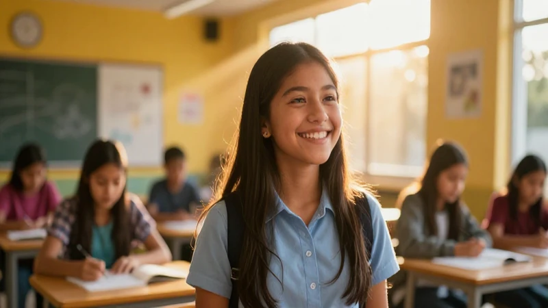 Estudiante mexicano en aula moderna con luz de oportunidad