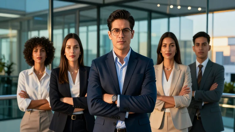 Retrato profesional vibrante de joven mexicano