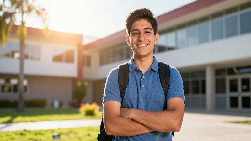 Joven estudiante mexicano en campus iluminado