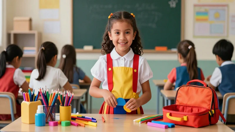 Útiles coloridos para el aula preescolar