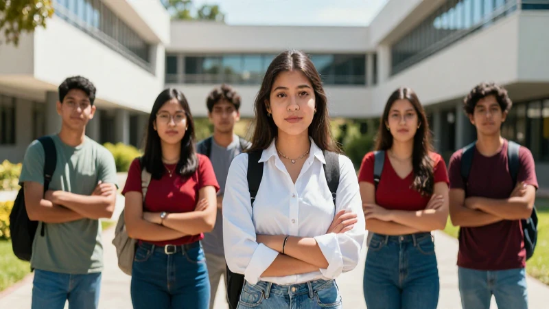 Estudiantes mexicanos seguros en campus moderno
