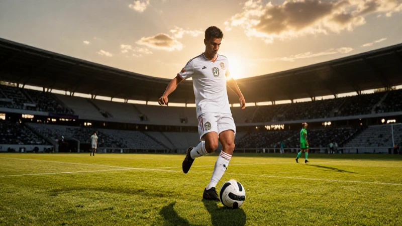 Acción de fútbol dramática bajo la luz dorada