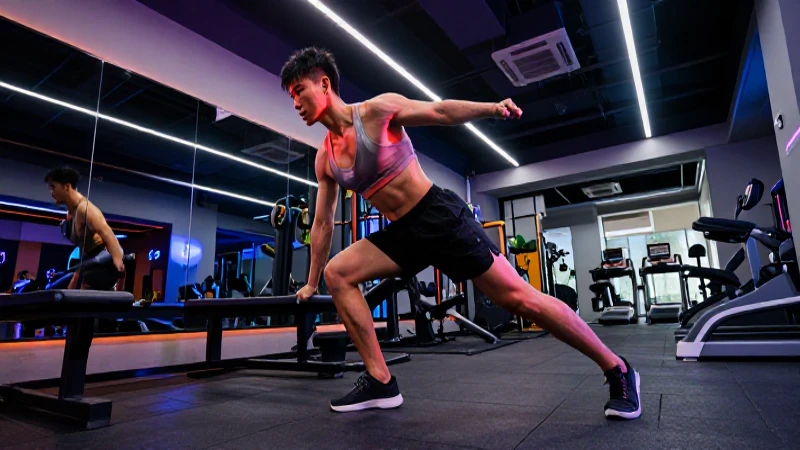 Atleta fitness moderno en gimnasio de alta intensidad