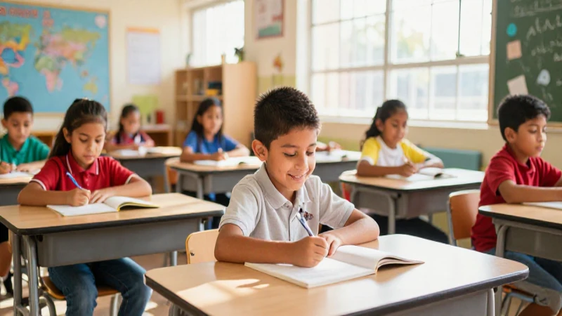 Estudiantes mexicanos felices en un aula brillante