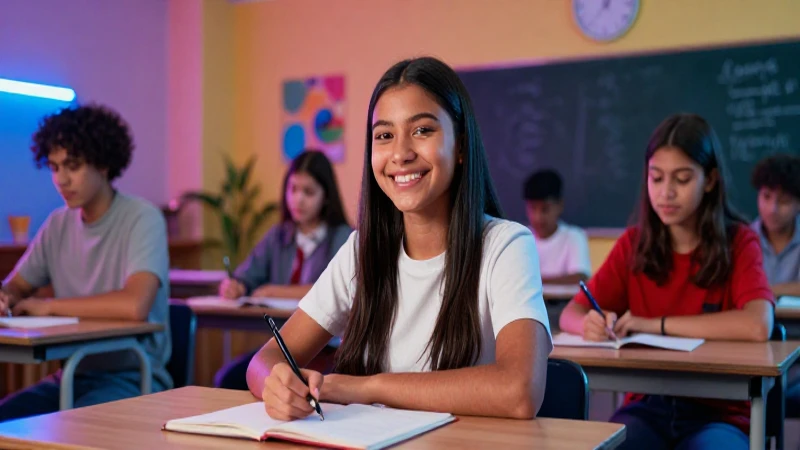 Estudiante mexicano sonriente en clase moderna