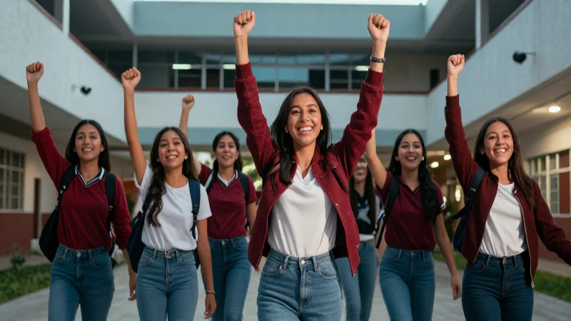 Estudiantes mexicanos celebran con gran energía