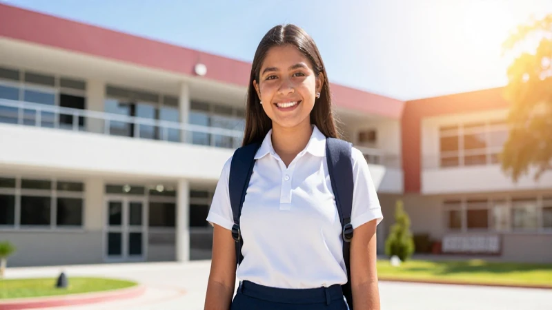 Estudiante mexicano sonriente en campus moderno