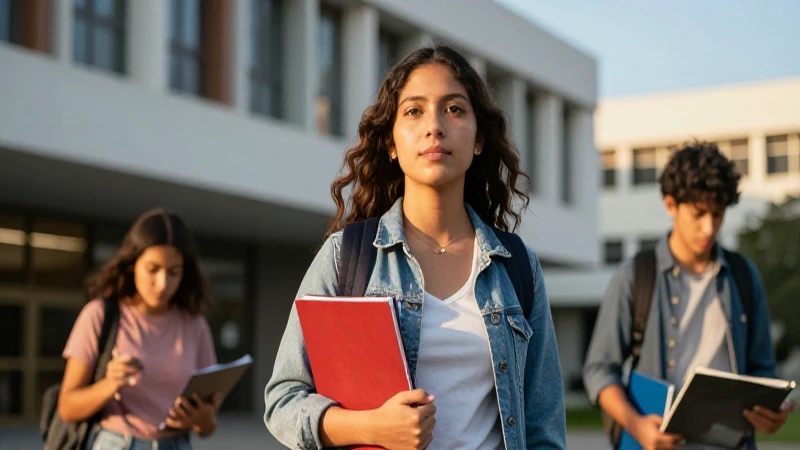 Joven estudiante mexicano en campus vibrante y dorado