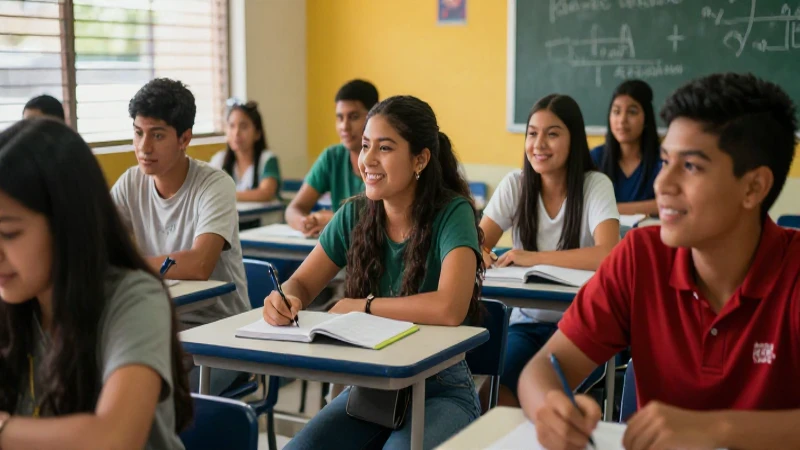 Estudiantes mexicanos aprendiendo inglés en un ambiente vibrante