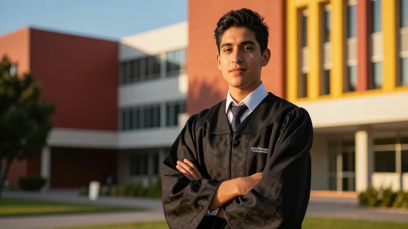 Estudiante mexicano en campus vibrante y moderno