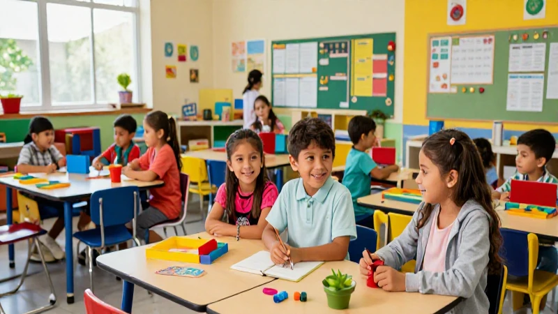 Niños mexicanos diversos en un aula moderna y vibrante