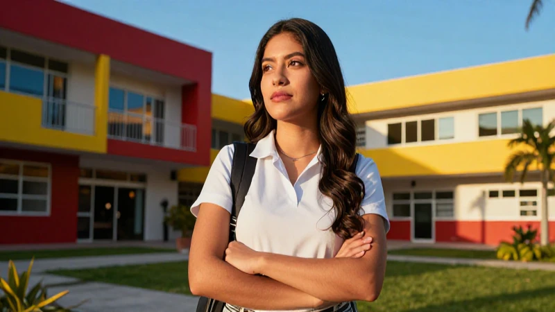 Madre mexicana exitosa en campus vibrante