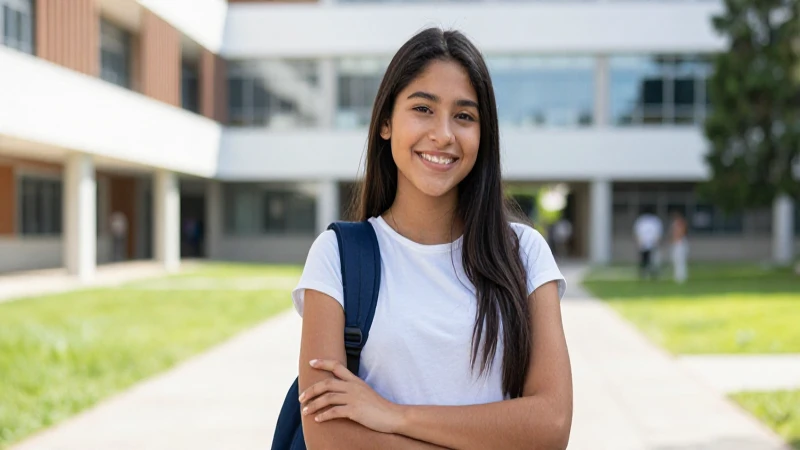 Joven mexicano sonriente en campus universitario