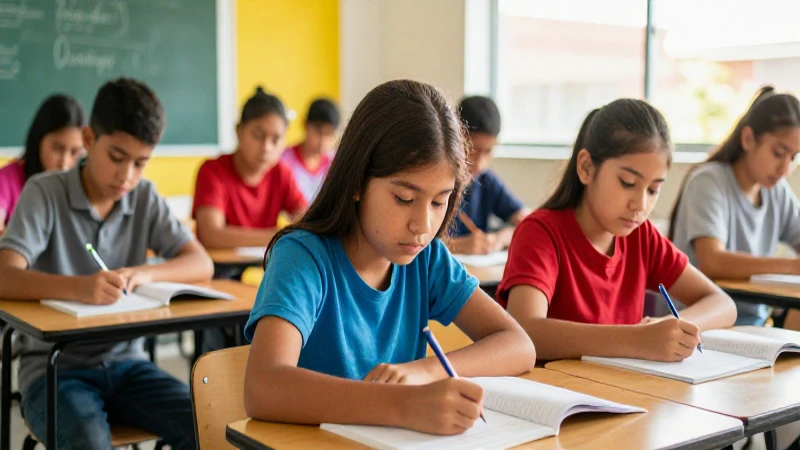 Estudiante mexicano brillante en aula moderna