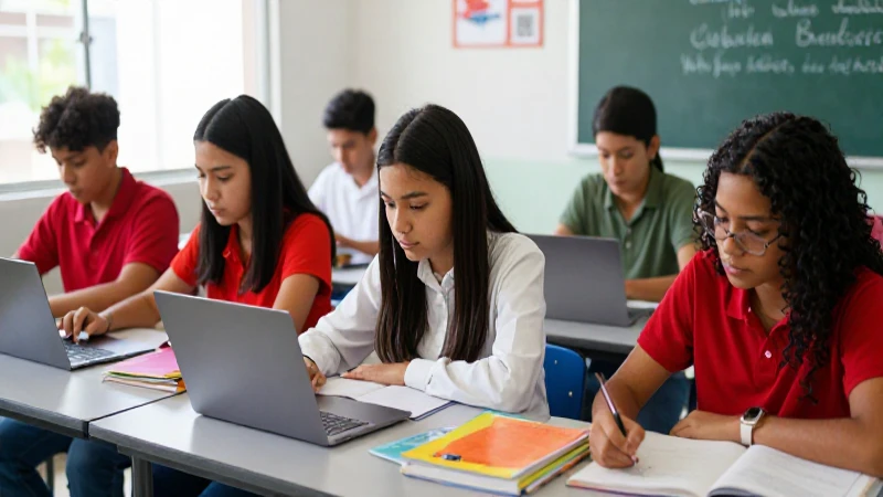 Estudiantes mexicanos estudian en aula moderna