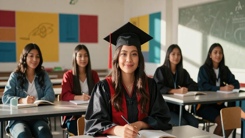 Estudiantes mexicanos graduándose en luz vibrante