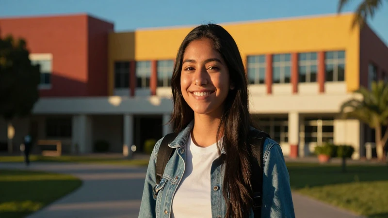 Estudiante mexicano sonríe en campus universitario moderno