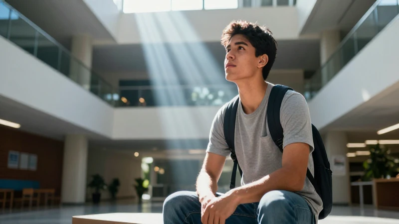 Estudiante mexicano brillante en moderno centro universitario