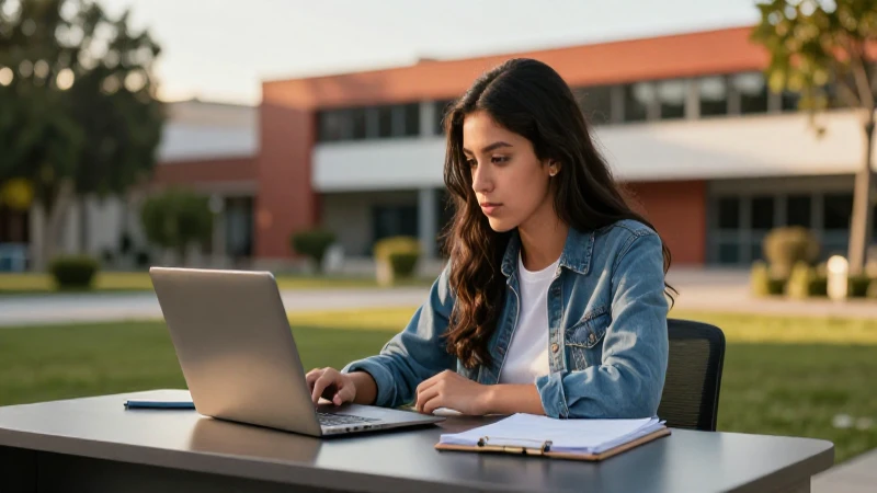 Estudiante mexicano concentrado en un campus vibrante