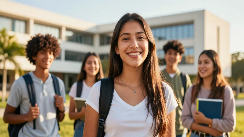 Estudiante mexicana sonríe bajo luz dorada