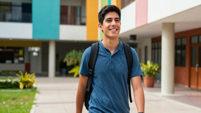 Joven estudiante mexicano en campus universitario moderno