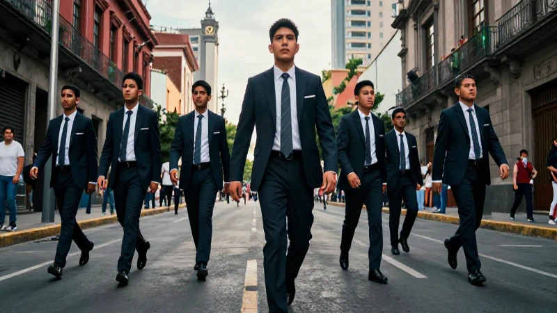 Estudiantes mexicanos en uniforme en la calle de la Ciudad de México