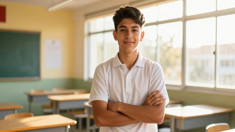 Joven estudiante mexicano en clase luminosa