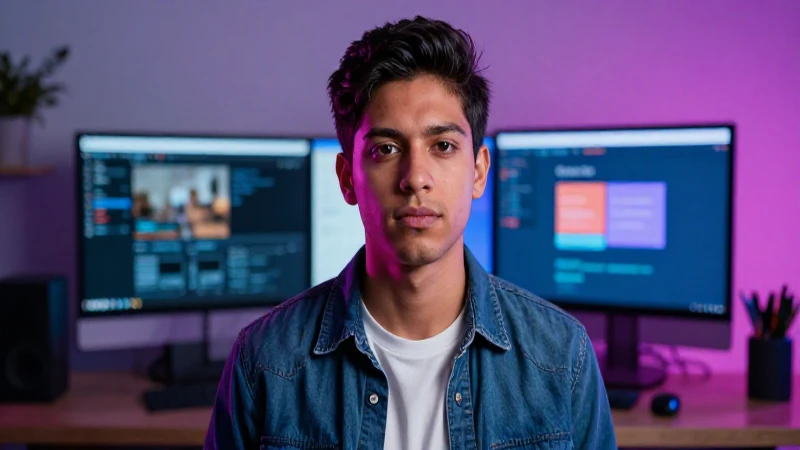 Joven estudiante mexicano en un entorno digital profesional