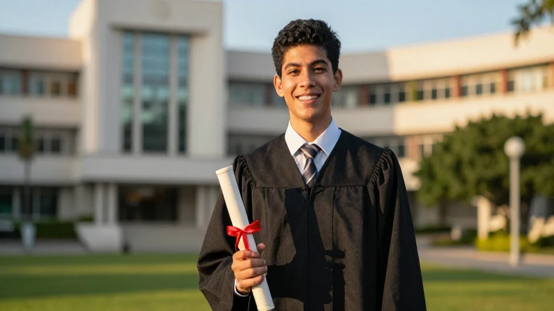 Joven mexicano sonríe con diploma en universidad