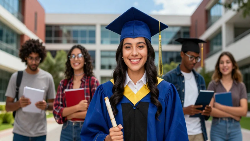 Joven mexicano graduado en campus moderno
