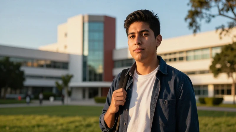 Estudiante mexicano determinado en campus universitario