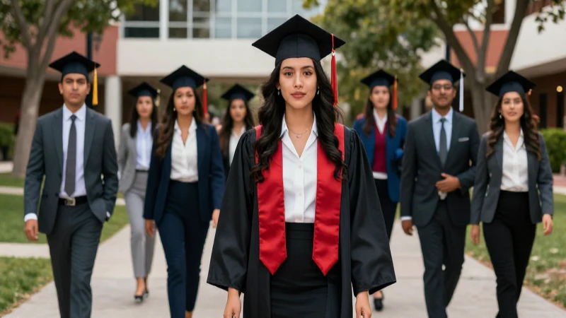 Estudiantes mexicanos diversos en campus profesional moderno