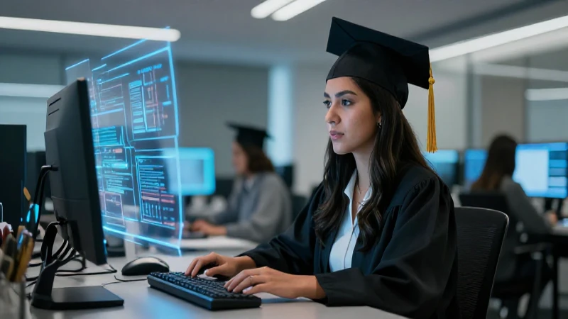 Estudiante mexicana estudia información digital en estudio futurista