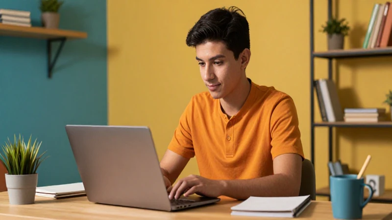 Estudiante mexicano y su oficina moderna